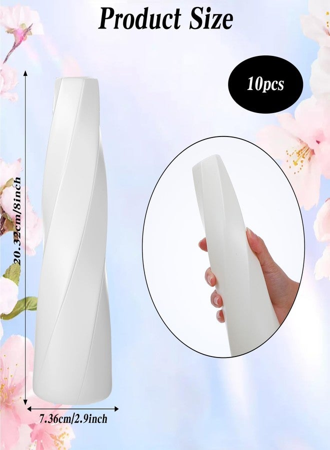 AojSup 10 Pack Small Plastic Vases for Flowers, White Vases for Centerpieces - Composite PP Material Unbreakable Floral Arrangement Containers for Wedding Party Home Decor (8 x 2.9 Inches) - Image 2